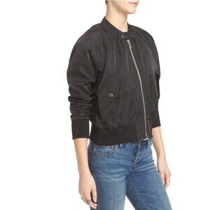 Free People Womens Black Ribbed Cuff Satin Full Zip Midnight Bomber Jacket S